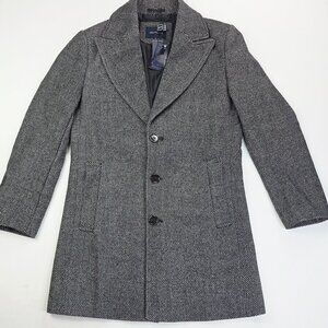 Braveman Herringbone Wool Blend Black White Sz Medium Single Breast Overcoat NWT